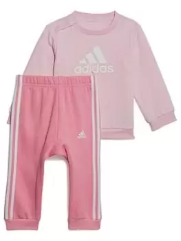 Image of adidas Infants Badge Of Sport Crew & Jog Pant Set - Pink, Size 6-9 Months