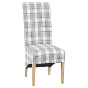 Image of Set of 2 Scroll Back Luxury Dining Chairs - Grey Check