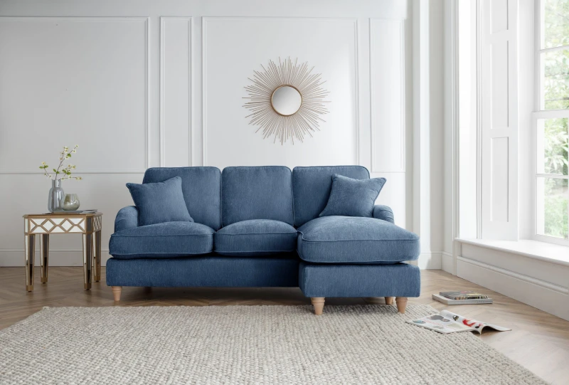 Image of The Great Sofa Company Orla Right Hand Chaise Sofa Manhattan Charcoal in Navy Navy Unisex