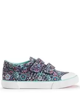 Image of Start-rite Garden Girls Navy Floral Machine Washable Trainers - Blue Size 6 Younger