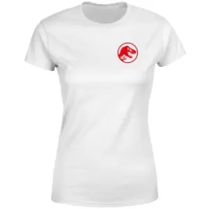 Image of Jurassic Park Red Logo Embroidered Womens T-Shirt - White - XL