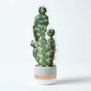Image of Homescapes - Prickly Pear Artificial Cactus in Contemporary Stone Pot, 40cm Tall - Green