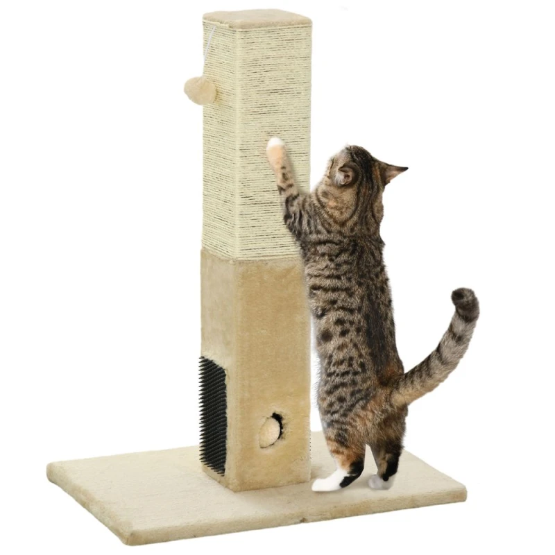 Image of PawHut Cat Scratching Post w/ Hanging Toy - Beige, Brown D30-468V00BG
