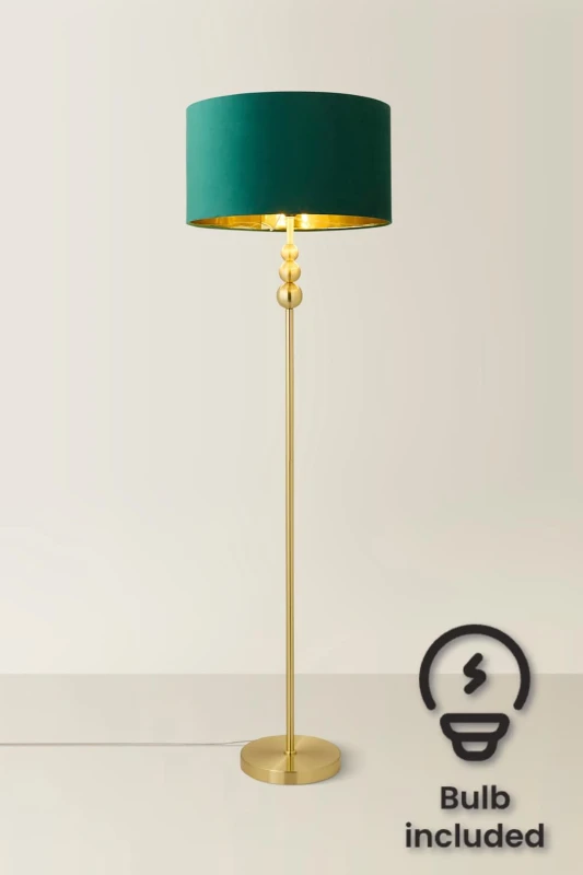 Image of ValueLights ValueLights Marissa Gold Stacked Ball Floor Lamp with Velvet with Gold Inner Shade & Bulb in Bottle Green Bottle Green One Size Unisex 505