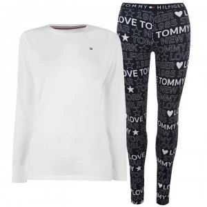 Image of Tommy Bodywear Long Sleeve Print Pyjama Set - White/Nvy Blazr