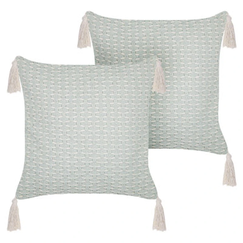 Image of Beliani Set Of 2 Decorative Cushions Hakone 42 X 42cm Mint Green Geometric Pattern