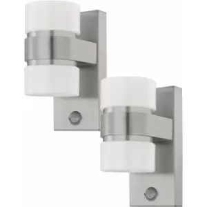 Image of Loops - 2 pack IP44 Outdoor Wall Light & pir Sensor Stainless Steel & Silver 6W led