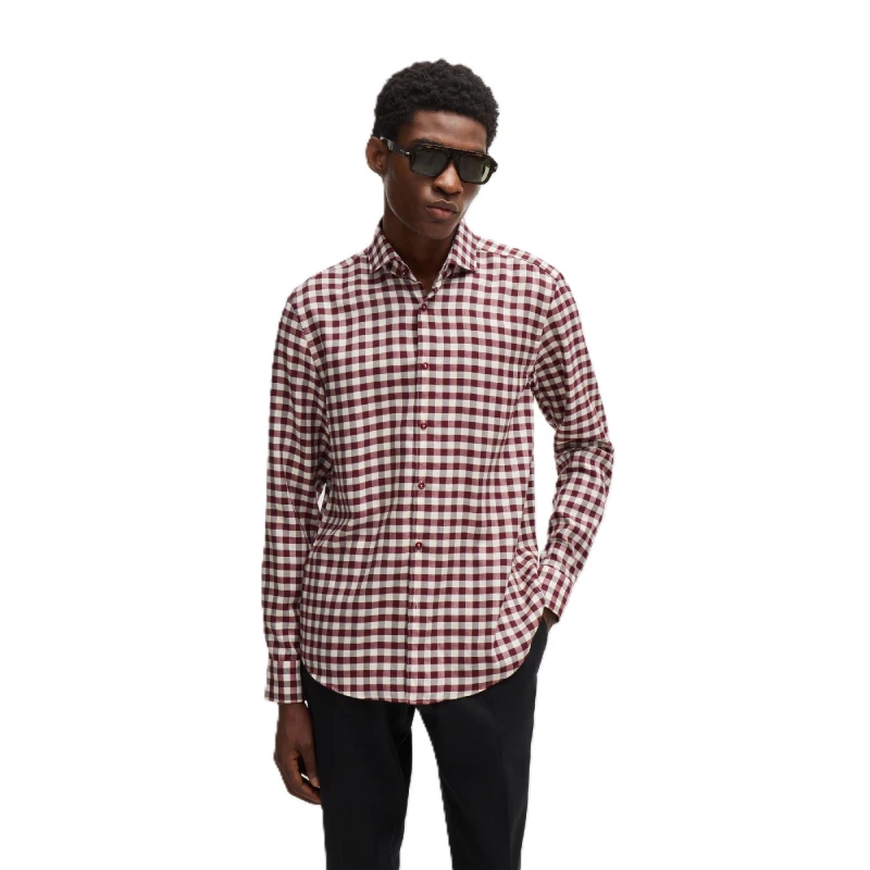 Image of Boss Mens C Hal Spread Long Sleeve Oxford Shirt Dark Red male 16 inch