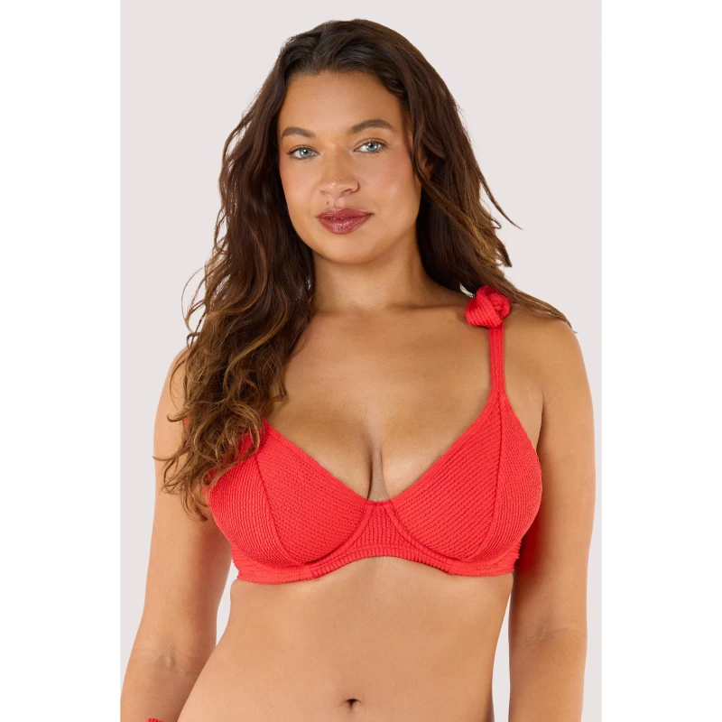 Image of Peek and Beau Hattie Red Crinkle Underwired Bikini Top Red female 38E