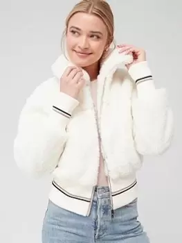 Image of BOSS Jatedy Fleece Bomber Jacket - White, Size 14, Women
