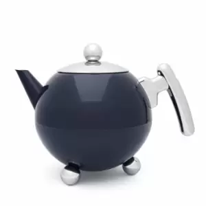 Image of Bredemeijer Teapot Double Wall Bella Ronde Design 1.2L In Oxford Blue With Chrome