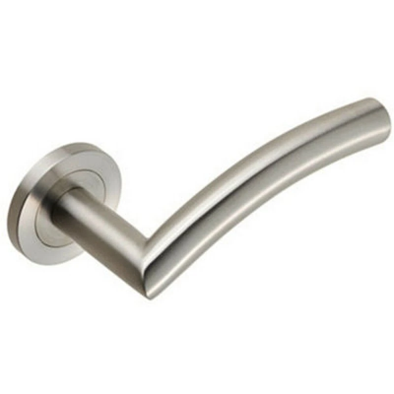 Image of Loops Curved Round Bar Handle on Round Rose Concealed Fix Satin Stainless Steel Metallics
