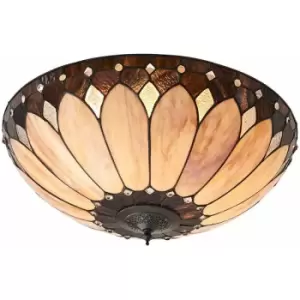 Image of Loops - Tiffany Glass Semi Flush Ceiling Light Cream Bronze Round Inverted Shade i00036