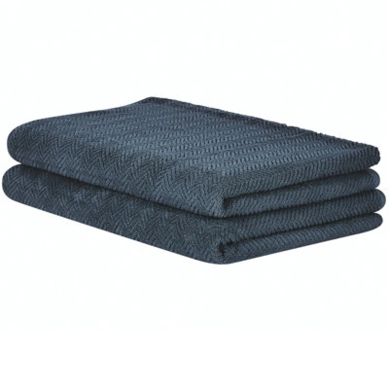 Image of Beliani Set Of 2 Towels Mitiaro Terry Cotton Dark Blue