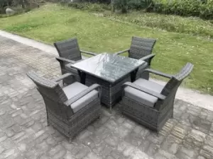 Image of Fimous 4 Seater Outdoor Dark Grey Rattan Dining Set with Square Table