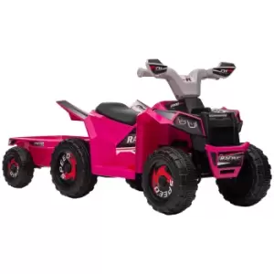 Image of HOMCOM 6V Quad Bike with Back Trailer, Wear-Resistant Wheels for Ages 18-36 Months, Pink