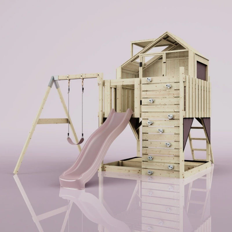 Image of OutdoorToys PolarPlay Kids Climbing Tower & Playhouse - Swing Brenna Rose in Beige Beige Unisex