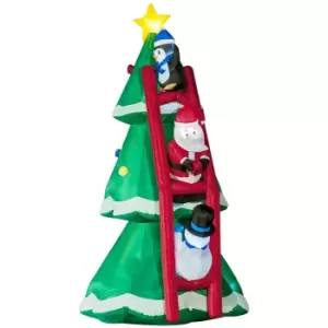 Image of Outsunny 8ft Inflatable Christmas Tree with Santa Claus, Penguin and Snowman on Ladder, Blow-Up Outdoor LED Yard Display for Lawn Garden Party