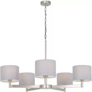 Image of Merano Lighting - Merano Cortina 5 Light Ceiling Pendant Matt Nickel Plate & Grey Fabric