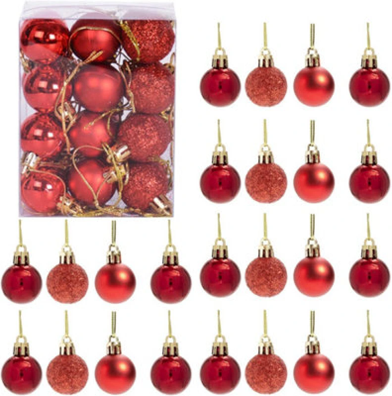Image of Shatchi 30mm/12Pcs Christmas Baubles Shatterproof Red,Tree Decorations Red