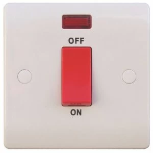 Image of ESR Sline 45A White 1G Double Pole 230V Electric Cooker Wall Plate Switch With Neon