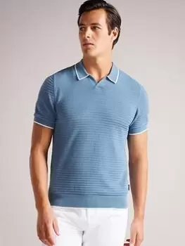 Image of Ted Baker Durdle Textured Knitted Polo Shirt - Blue Size 5, Men