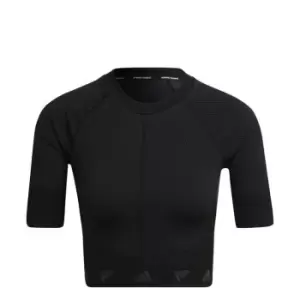 Image of adidas Knit Crop T Shirt Womens - Black