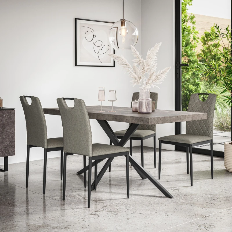 Image of More4Homes Donni Dining Table And Chairs - Concrete Effect Table Top W Black Legs + Monza Linen Dining Chair Set Of 6 (Grey)