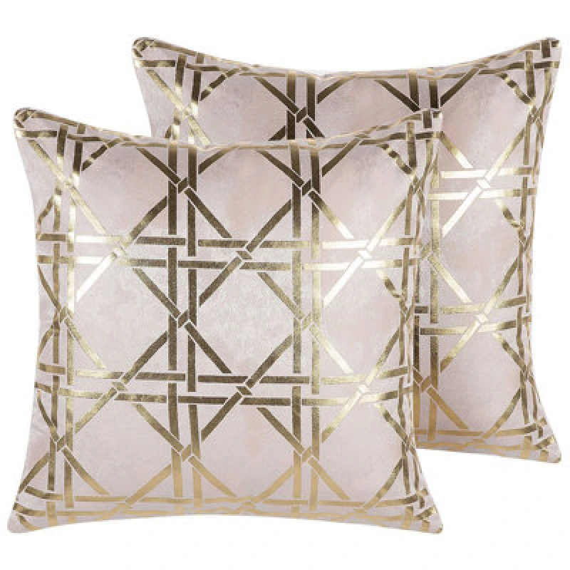 Image of Beliani Set Of 2 Decorative Cushions Cassia 45 X 45cm Pink Geometric Pattern