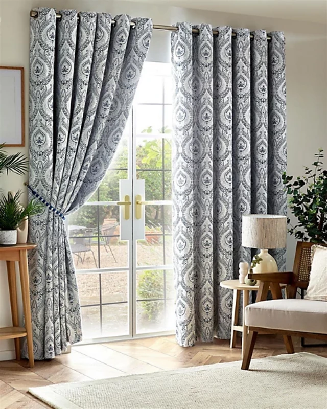 Image of Victoria Triple Woven Ready Made Eyelet Blackout Curtains Blue