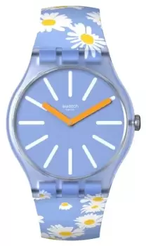 Image of Swatch SO29S100 Dazed By Daisies Blue Dial Blue Floral Watch
