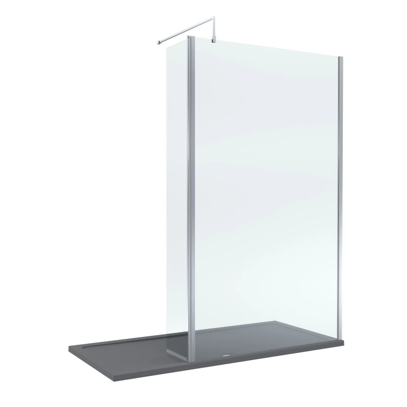 Image of Balterley 8mm Glass Wetroom Screen and Return Chrome and Grey Tray 1700 x 700mm Grey