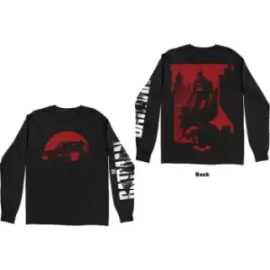 Image of DC Comics - The Batman Red Car & Figure Unisex Medium Long Sleeved T-Shirt - Black