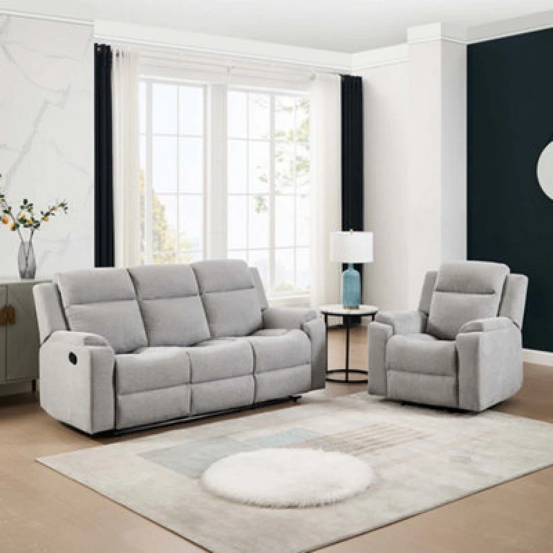Image of More4Homes Orka 1+3 Seater Fabric Manual Recliner Sofa Set Grey