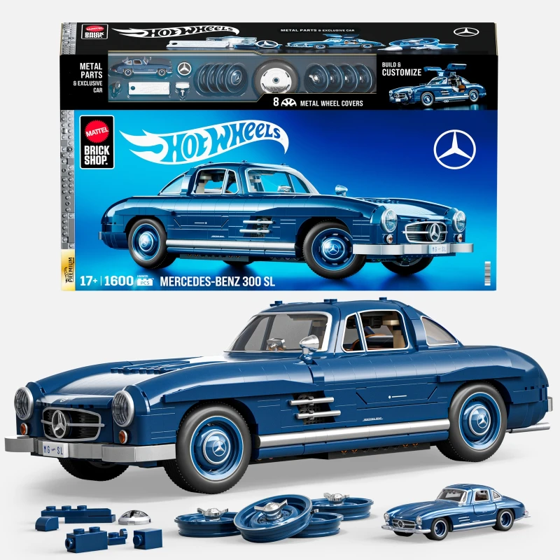 Image of Mattel Brick Shop Hot Wheels Premium Mercedes-Benz 300 SL Building Set