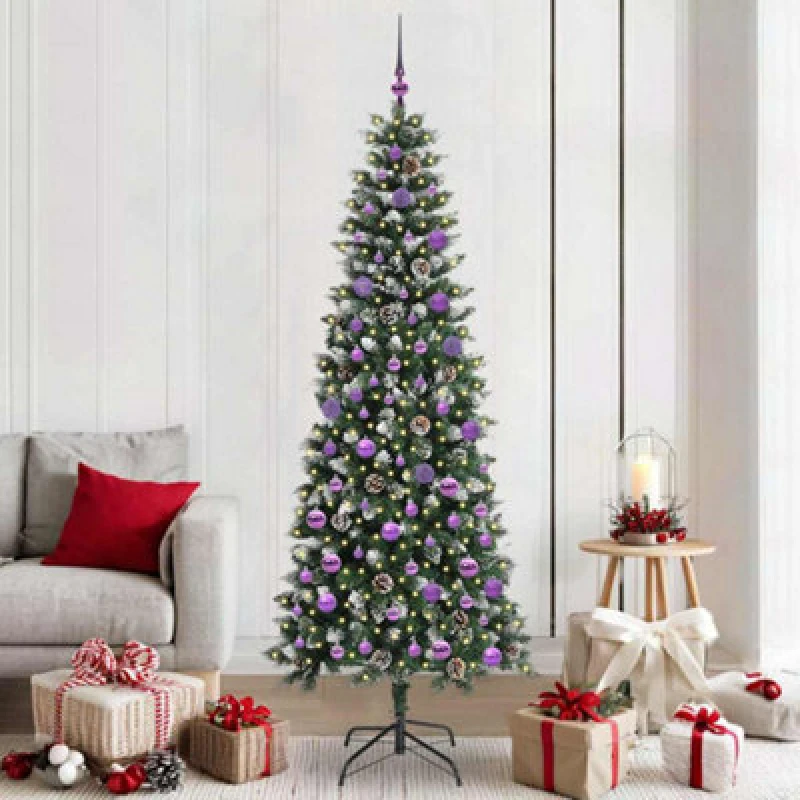 Image of vidaXL Artificial Christmas Tree with 300 LEDs, Lilac Balls Green 86 x 86 x 210 cm, Green 3395838
