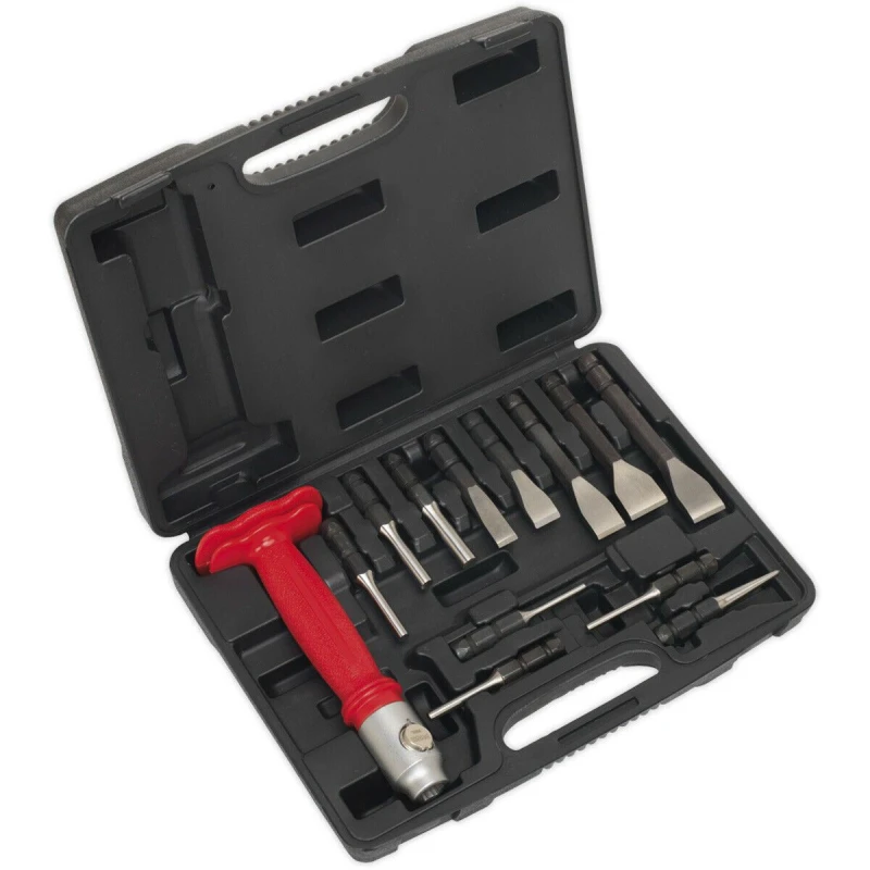 Image of Loops 13 Piece Interchangeable Punch & Chisel Set - Hammer Through Grip - Storage Case Metallics