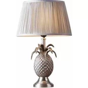 Image of Table Lamp Pewter Plate & Silver Silk 60W E27 Bedside Light Base & Shade
