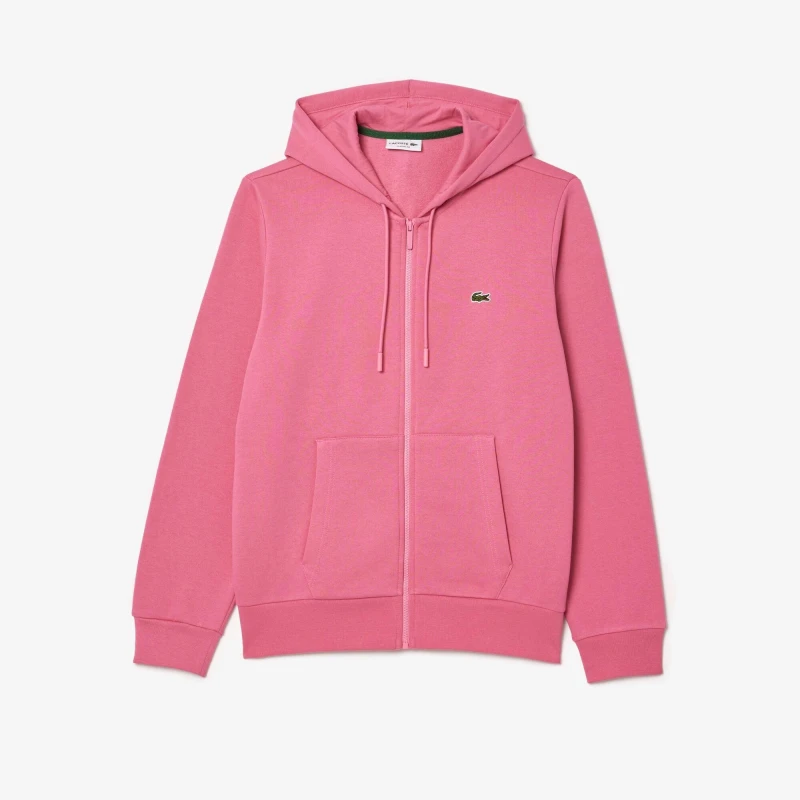 Image of Lacoste Mens Zipped Knit Crew Neck Jumper Reseda Pink male XS