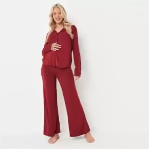 Image of Missguided Ls Shirt Wide Leg Pj Set - Red