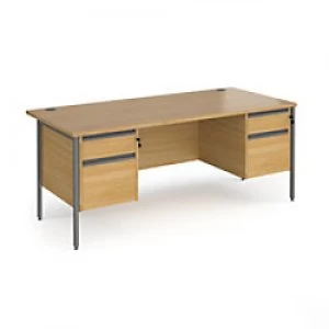 Image of Dams International Straight Desk with Oak Coloured MFC Top and Graphite H-Frame Legs and 2 x 2 Lockable Drawer Pedestals Contract 25 1800 x 800 x 725m
