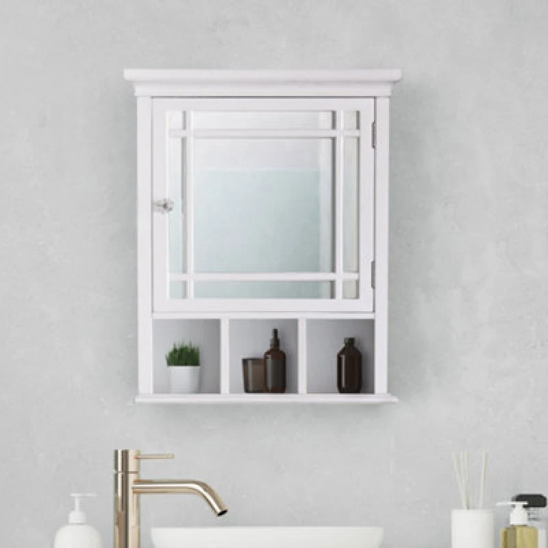 Image of Teamson Home Bathroom Neal Wooden Medicine Cabinet Mirrored Door White White