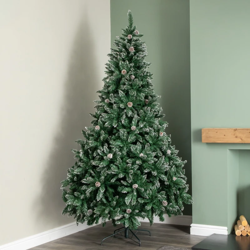 Image of Samuel Alexander 2.4m /8ft Rocky Mountain Pine Green Artificial Christmas Tree Snow Tip and Pine Cones Green