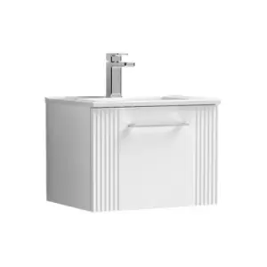 Image of Deco Satin White 500mm Wall Hung Single Drawer Vanity Unit with 18mm Profile Basin - DPF191B - Satin White - Nuie