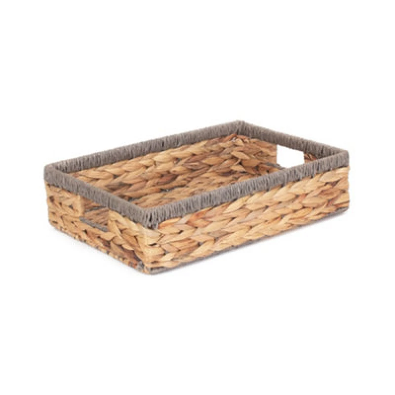 Image of Red Hamper Wh022/2 Medium Shallow Rectangular Water Hyacinth With Grey Rope Border Storage Basket