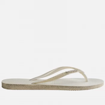 Image of Havaianas Womens Slim Sparkle Flip Flops - White - UK 3/UK 4