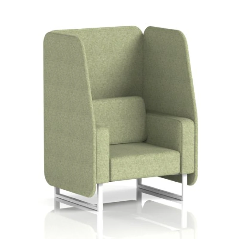 Image of Brixworth 1 Seater Open Office Booth with White Legs in Rivet Fabric - Burnish Panels and Sofa