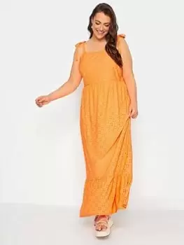 Image of Yours Sleeveless Maxi Broidery Dress Ora, Orange, Size 16, Women