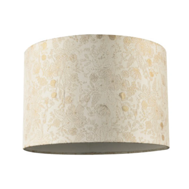 Image of Happy Homewares Chic Textured Off-Cream Jacquard Drum Shade With Gold Foil Decor Print