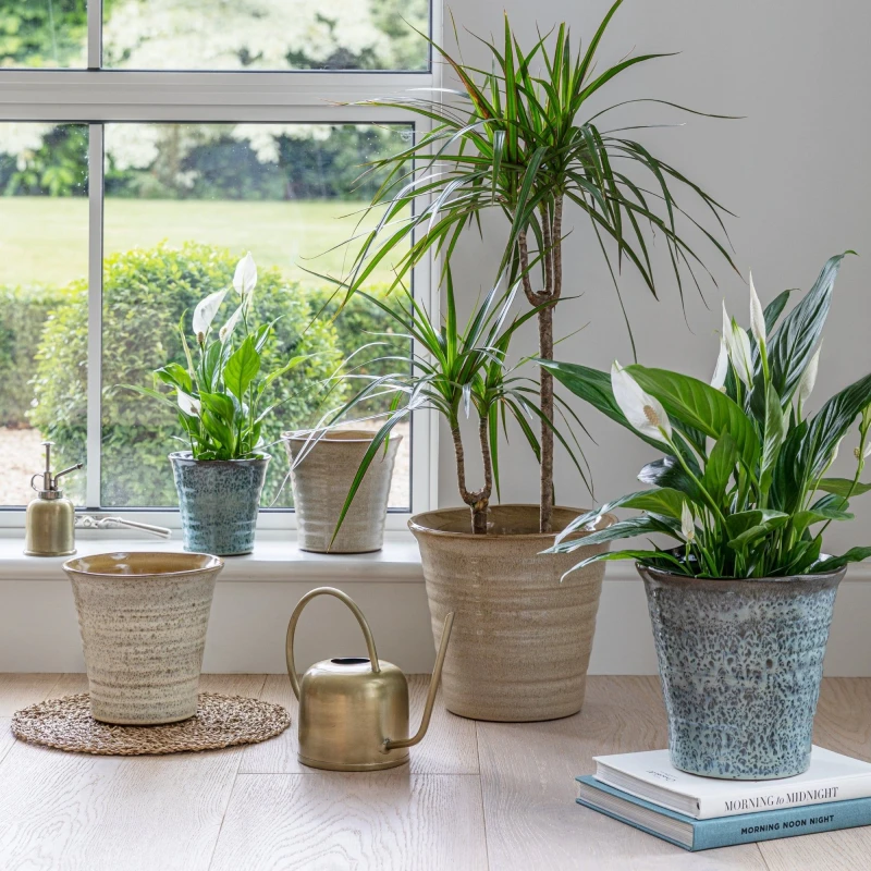 Image of Ivyline Vallo Reactive Glaze Tapered Cream Planter H26.5cm D29.5cm Cream Unisex